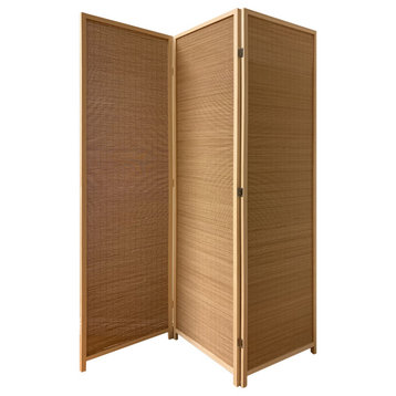 Benzara BM220191 3 Panel Bamboo Shade Roll Room Divider, Natural Brown