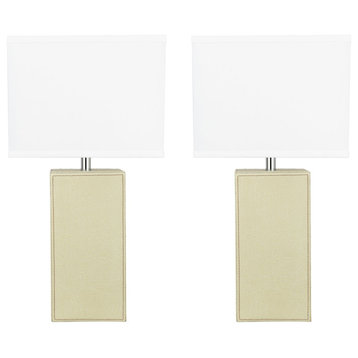 Aspen Creative 40177-12, 21-1/4" High Ivory Faux Leather Table Lamp, 2 Pack