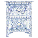 SEVENTHSTARETAIL - Blue Leaf Bone Inlay Side Table - Each of the hundreds of pieces of bone are skillfully hand-carved to create this delicate, detailed floral pattern. This bone inlay side table adds a unique character to any bedroom space.