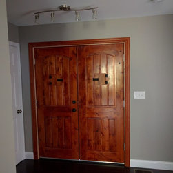 Rustic Mahogany Door with Button Clavos, Easy Speak Window and Grill - Front Doors