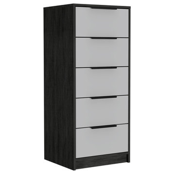 Egeo 5 Drawer Dresser, Gray Oak / White
