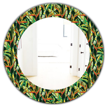 Designart Tropical Mood Foliage 5 Bohemian Frameless Oval Or Round Wall Mirror,