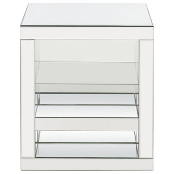 ACME Dominic Glass Accent Table with Magazine Rack in Mirrored and Clear