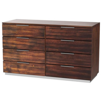 Modern Dresser, Double Design With 8 Storage Drawers, Dark Walnut Finish