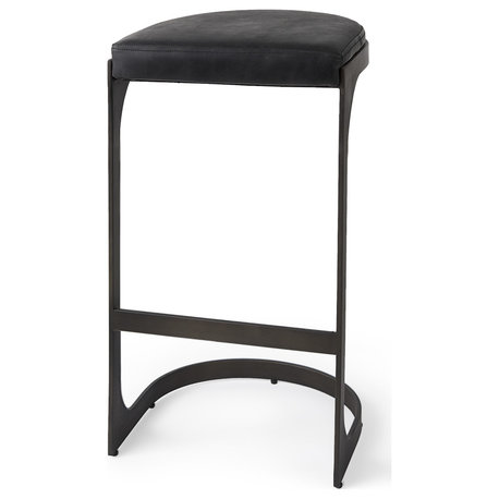 Black Leather C Shape Metal Bar Stool