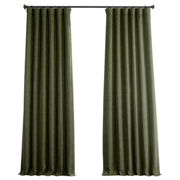 Faux Linen Darkening Curtain Single Panel, Khaki Green, 50"x108"