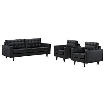 Modway 3-Piece Empress Sofa and Armchair Set, Black