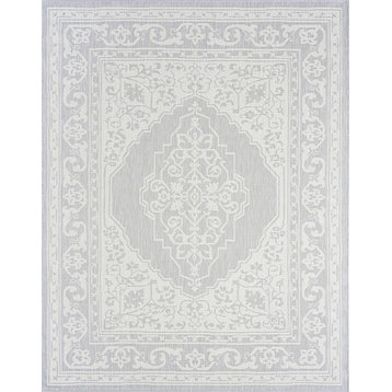 Eamon Oriental Floral Indoor Rug, Gray/Cream, 5'3"x7'3"