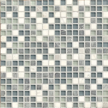 12"x12" Eclipse Glass/Stone Mosaic Blend Tile, Marina