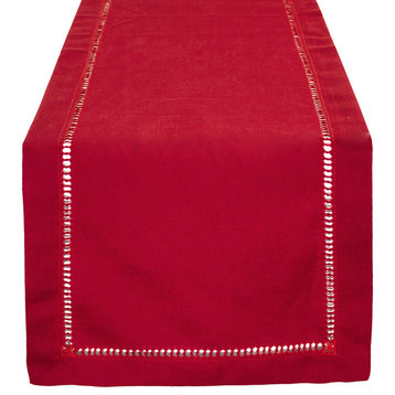 Stylish Solid Color with Hemstitched Border Table Runner, Red, 14"x90"