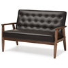 Sorrento Retro Upholstered Wooden 2-Seater Loveseat, Brown Faux Leather