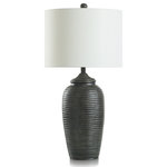 StyleCraft - Charlotte Matte Black Polyresin Table Lamp Off-White Linen Hardback Shade - Add a hint of texture to your contemporary home with this matte black table lamp. This piece offers a simple touch of style into your space and features a beautiful white linen drum shade. The base of this lamp is made from polyresin and is carefully crafted to have a rippled finish.