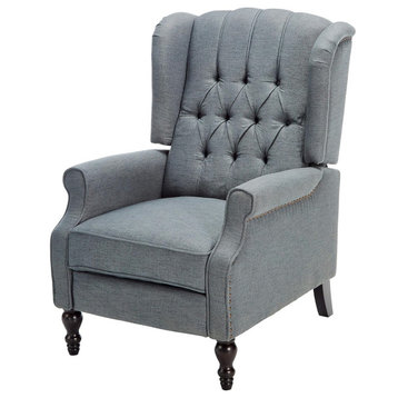 Traditional Recliner, Cushioned Seat With Diamond Button Tufted Back, Charcoal