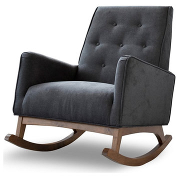 Pemberly Row Mid-Century Modern Tight Back Microfiber Rocking Chair in Dark Gray