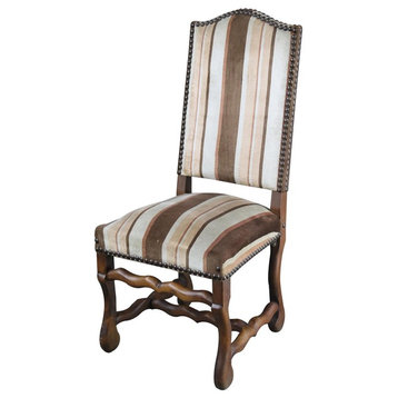 Consigned Dining Chair Vintage French Sheepbone Walnut Upholstered Brown/Beige