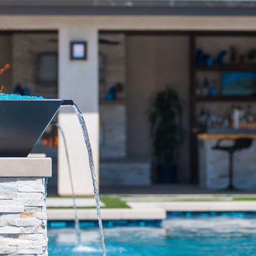 Modern Pool, Spa, Outdoor Cabana and Kitchen