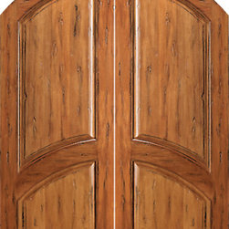 RS-1130 Arch Top Raised 2-Panel Rustic Hardwood Exterior Double Door - Front Doors