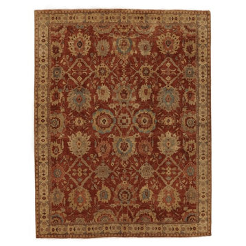 Antique Weave Oushak Hand-Knotted Wool Red/Ivory Area Rug, 9'x12'