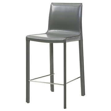 New Pacific Direct Gervin 26" Leather Counter Stool in Gray (Set of 2)