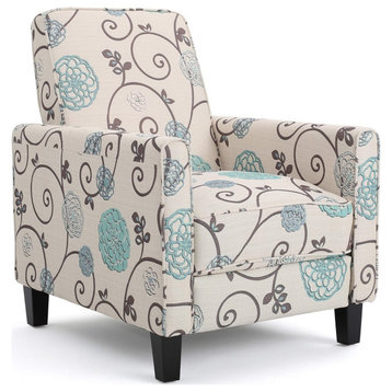 Unique Recliner, Cushioned Seat With White & Blue Floral Patterned Upholstery