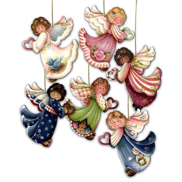 Loving Angels Wooden Ornaments, Set of 6