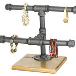 William Roberts Vintage - Jewelry Display Rack, Small 2-Tier Industrial Style Pipe - Industrial Style Pipe Jewelry Display Rack made using 1/2" Pipe and Pipe Fittings and mounted on Cedar Wood Base.