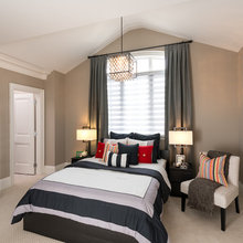 Beds in front of windows
