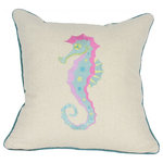 Xia Home Fashions - Square Coastal Embroidered Seahorse Feather Filled Throw Pillow - Our coastal collection pillows feature a beautifully embroidered 'coastal' animal on an 18 inch square, natural color pillow.