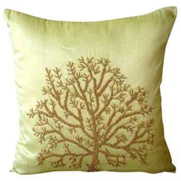 Art Silk Chair Cushions Apple Green 20"x20" Beaded Tree, Tree Of Life