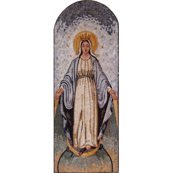 Arched Mural Mosaic Virgin Mary, 20"x55"