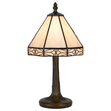 Benzara BM223640 Tree Like Metal Table lamp with Conical Shade, Beige & Bronze