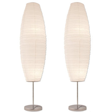 Diploma Floor Lamp with Paper Shade Japanese Style Standing 50 Inches Tall, 2-Pack