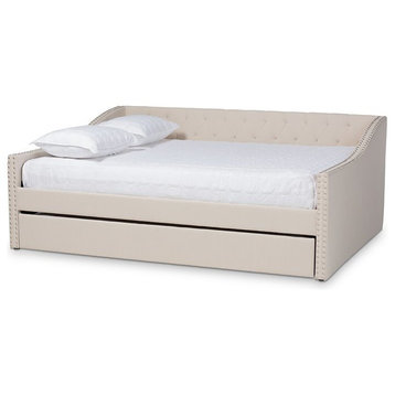 Baxton Studio Haylie Queen Size Beige Upholstered Daybed with Trundle