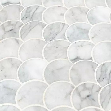 Calacatta Blanco Scallop Polished Marble Mosaic, 10 Sheets