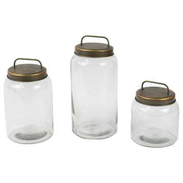 Round Glass Jar Metal Lid 3-Piece Set Candy Buffet Canister Countertop Vanity