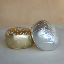 Metallic Leather Pouf - Floor Pillows And Poufs