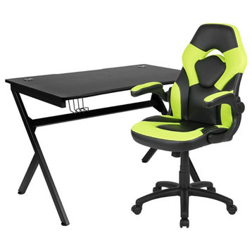 Flash Furniture Gaming Desk and Racing Swivel Chair Set in Black and Green