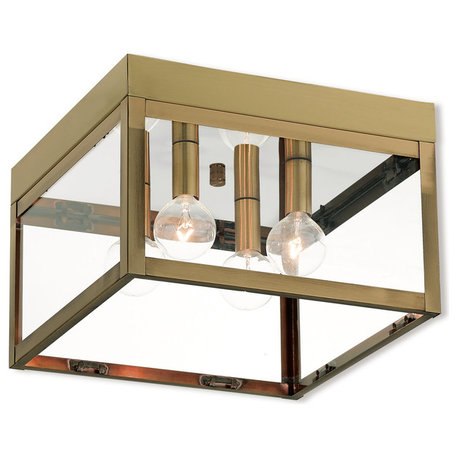 4 Light Outdoor Ceiling Mount, Antique Brass