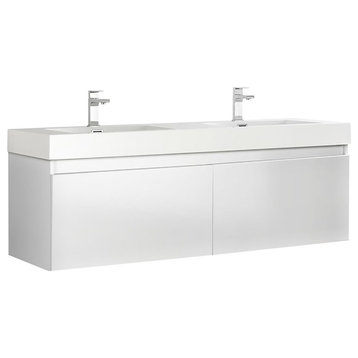 Fresca Mezzo 59" Wall Hung Double Sinks Modern Bathroom Cabinet in White