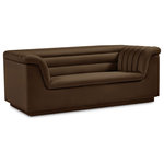Meridian Furniture - Cascade Upholstered Set, Brown, Velvet, Loveseat - Add instant modern pizzazz to your living room or den with this Cascade velvet fabric loveseat. Upholstered from top to bottom in soft brown velvet upholstery, this chic loveseat adds contemporary flair to any space you choose to use it in. Curved arms and a sleek profile make this love seat beautiful to behold while deep channel tufting adds to its long-term durability and adds a textural feel. Thickly padded arms, back and seat make this chair perfect for curling up in while watching TV or reading the latest bestseller.