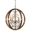 21.7 in. Chandelier, Wood Globe Style With 4 light