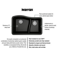 Karran Undermount Quartz 32" 60/40 Double Bowl Kitchen Sink, Black