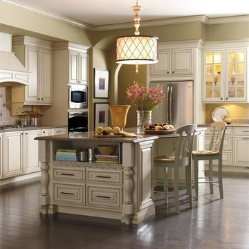 Gorgeous Transitional Kitchen With Glazed Cabinetry and Island