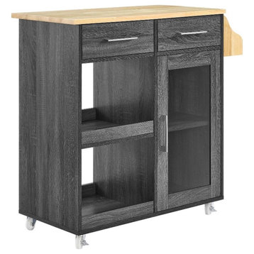 Modway Wood Culinary Kitchen Cart with Spice Rack in Charcoal/Natural