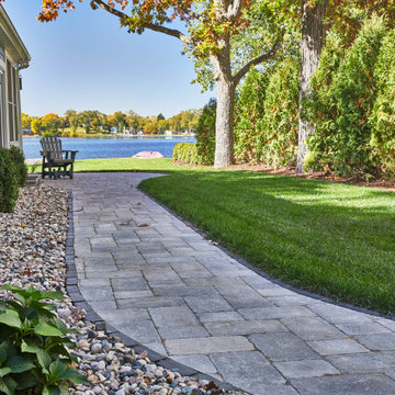 Narrow Lakefront Property Paver Patio and Privacy Landscape