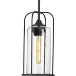 Progress Lighting - Watch Hill 1-Light Textured Black Clear Seeded Glass Farmhouse Pendant Lantern - Incorporate a timeless style inspired by Victorian-era gaslight fittings with the Watch Hill Collection 1-Light Textured Black Clear Seeded Glass Farmhouse Hanging Pendant Lantern Light.