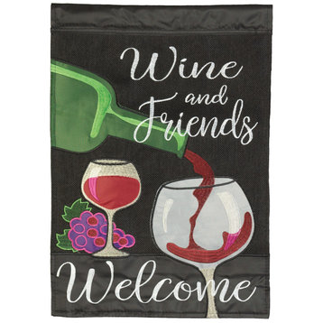 Flag Wine And Friends Welcome 29x42