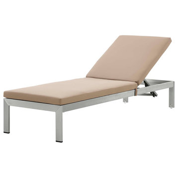 Lounge Chair Chaise, Aluminum, Metal, Silver Brown, Modern, Outdoor Patio Cafe