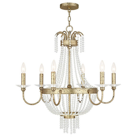 Chandelier With Clear Crystals, Hand-Applied Winter Gold