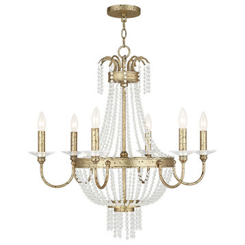 Chandelier With Clear Crystals, Hand-Applied Winter Gold